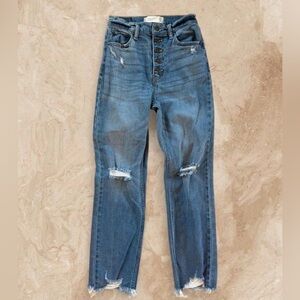 Abercrombie High Rise Button Fly Distressed Jeans 25R 0